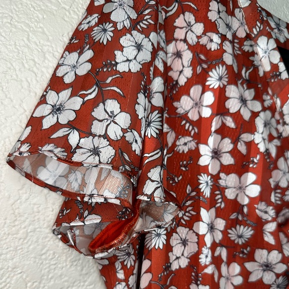 Sam Edelman Floral Dress Orange/Red Asymmetrical Size 12 - Picture 7 of 7